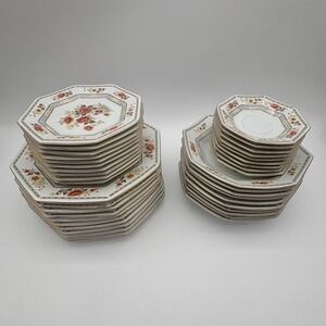 Mikasa Fine China Jardin‎ L6111 Japan Octagon Floral Plate Bowl Set Large Lot